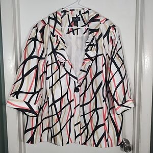 Russell Kemp NY Womens 3X Blazer Jacket 3/4 Sleeve Lined Black Coral Tan Career